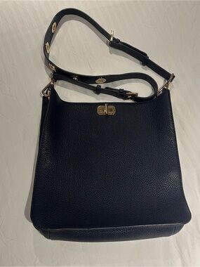 Michael Kors Navy Pebble Leather Shoulder Bag with Gold Accents